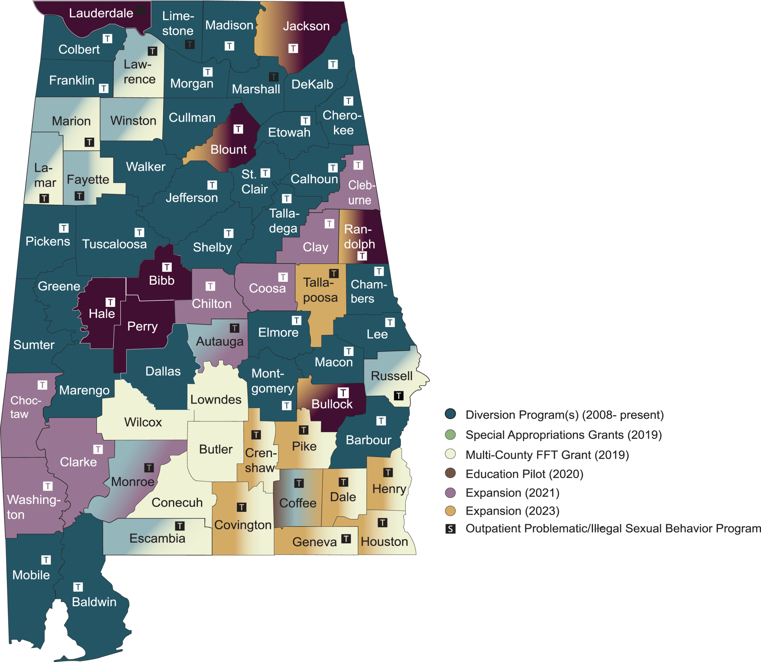 2026 Diversion Grant Serving County Map of Alabama